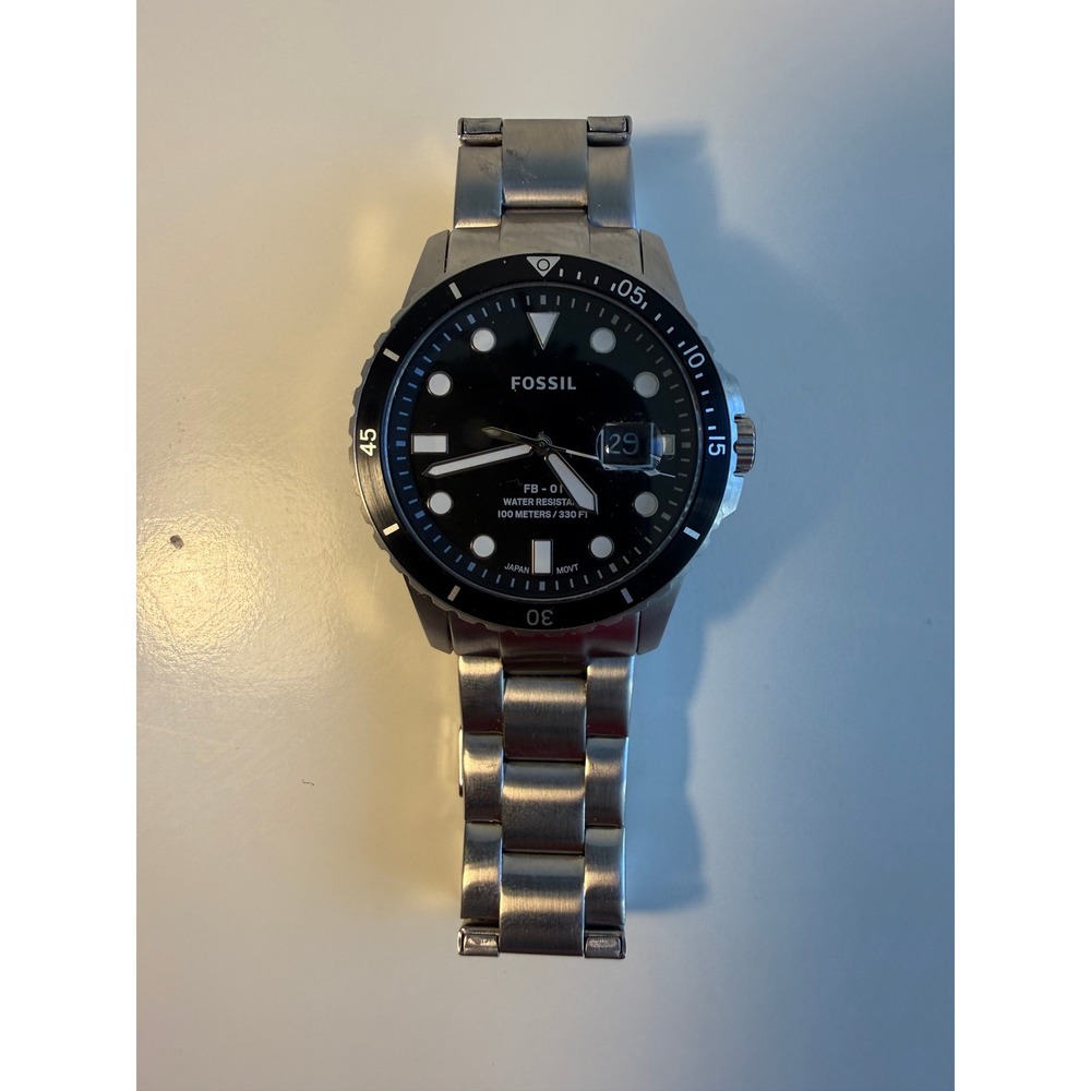 Fossil FB-01 Mens Watch FS5652 Black Dial Stainless Steel Diver Inspired 10 ATM